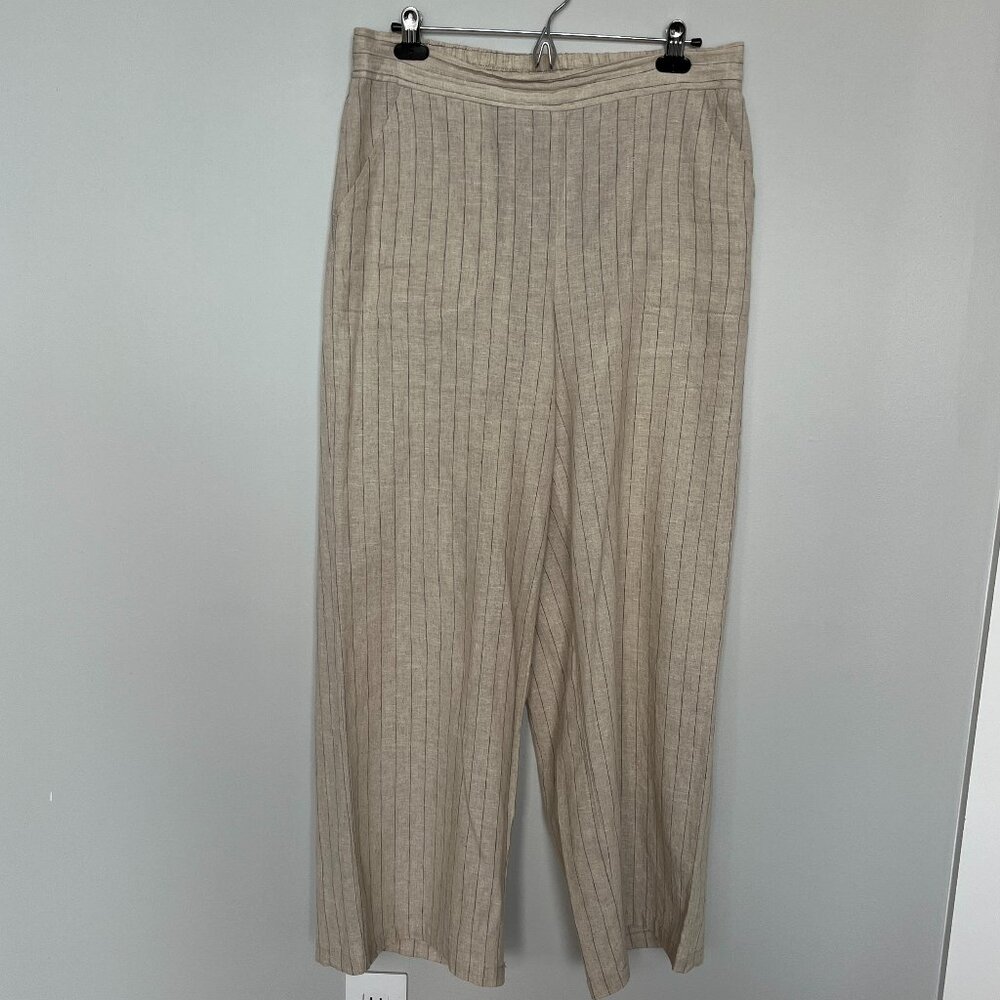 Max Studio Cream/Black Pinstripe Linen Blend Trousers XL